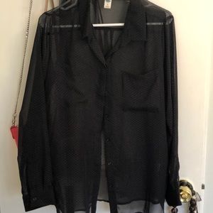 Sheer Old Navy Blouse Black with White polka dots